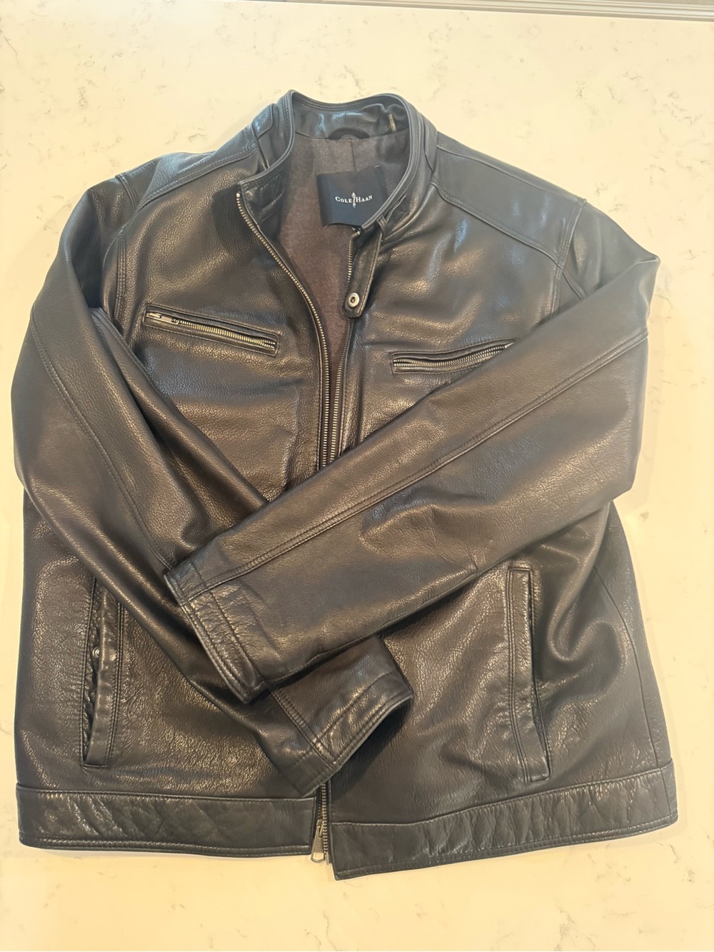 Cole Haan Black Leather Bomber Jacket